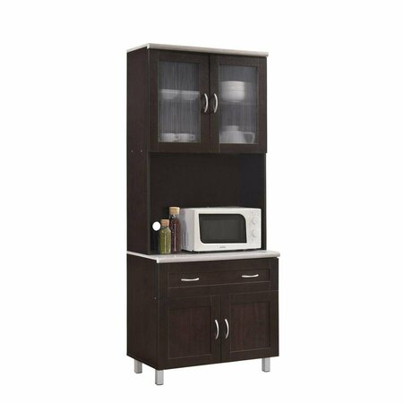 HODEDAH Kitchen Cabinet, Top & Bottom Enclosed Cabinet Space 1-Drawer & Space for Microwave, Chocolate & Grey HIK92 CHOCO-GREY